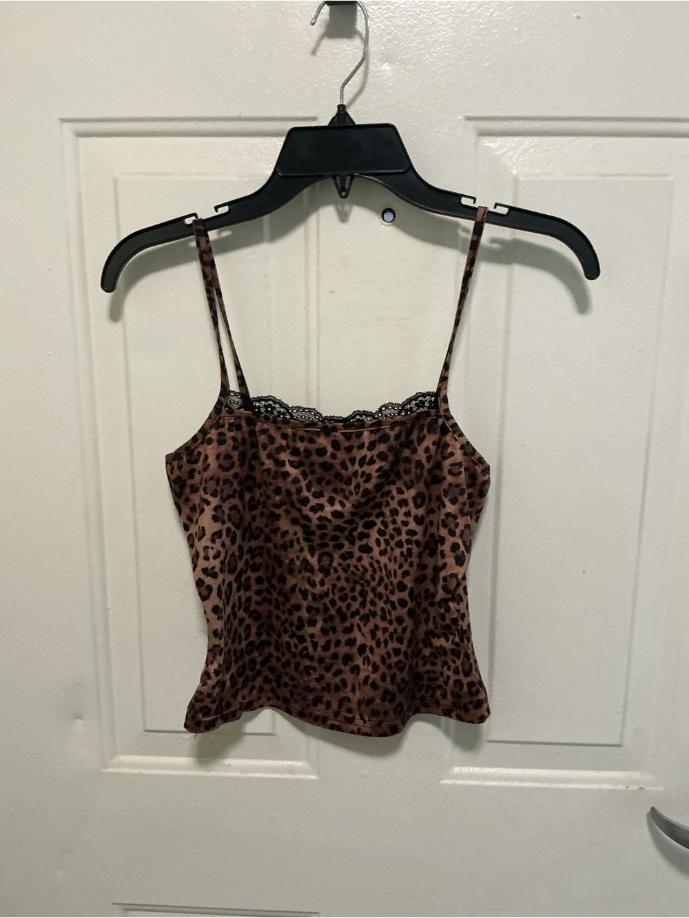SHEIN Brown Leopard Lace-Trim Cami Top